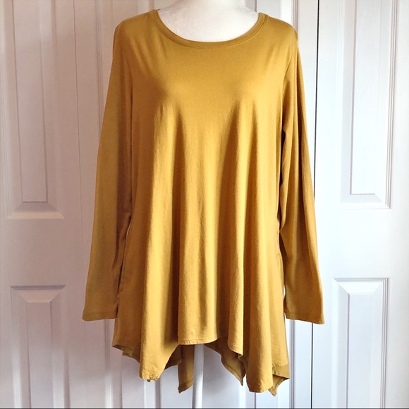 LOGO Lori Goldstein 1X Mustard Long Sleeve Tunic